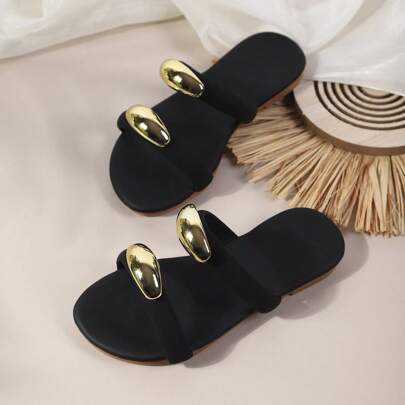 1 Pair Children Summer Woven Sandals, Casual Fashion Versatile Slide Slippers, Button Decor, Flat Beach Shoes For Boys And Girls, Suitable For Daily Wear, Vacation And Travel