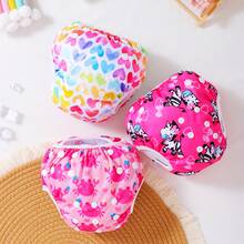 3pcs Random Prints Cloth Swim Diaper Reusable Swimming Diaper Pants Adjustable Swim Diaper For Swimming Lessons Baby Girls,Boys,Netural Color Swim Diaper(The Prints Cycle Will Be Reversed)