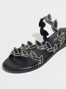 planare Women's Fashion Elegant Black Rhinestone Flat Slip-On Sandals, Suitable For Casual, Party, Date, Daily Commute Matching, Stable And Comfortable Fit, Stylish And Graceful Ladies Flat Slides - Black - View 8