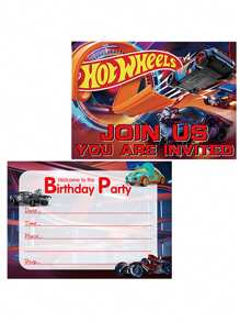 Hot Wheels 12PCS Hot Wheels Racing Theme Birthday Invitation Cards,Fun Party Supplies,Fill-In Birthday Cards For Auto Theme Celebrations,Auto Racing Party Decor & Favor Supply