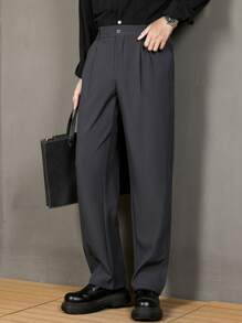 Pantalones casuales de negocios de unicolor, rectos y de corte holgado para hombre