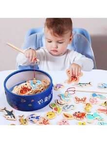 蒙特梭利幼儿钓鱼游戏 - 儿童木制钓鱼玩具礼物，适合 3 岁女孩男孩（随机动物），男孩玩具，男孩玩具，木制玩具