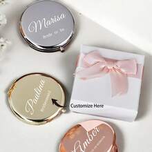 Custom Engraved Compact Mirror | Personalized Bridesmaid Gift | Elegant Wedding Party | Monogrammed Makeup Mirror | Bridal Shower Present |Custom Compact Mirror For Bride| Personalized Gifts Mirror| Engraved Compact Mirror Gold| Personalized Mirror Compact - Multicolor - View 2