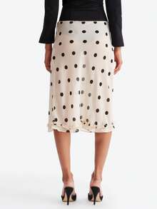 Women Polka Dot Sheer Skirt Mesh See Through Midi Skirts Summer Swimsuit Cover Up See-Through Beach Ruffled Hem Skirt - 白色 - 查看 6