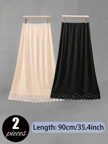 3 Pieces/2 Pieces/1 Piece, Multi Specification, Multi-Color, Solid Color, Spring And Summer Styles, Anti Transparency And Anti Light Medium Long Skirt, Inner Lining Skirt, Lace Bottom, Anti-Static Skirt, Elastic Waistband Suitable For Slightly Overweight Girls, Suitable For Daily Wear Summer, School Fall, Autumn, Halloween