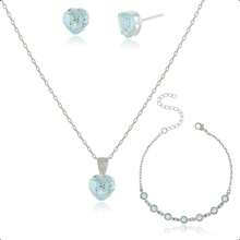 925 Silver Plated Semi-Jewelry Kit With Necklace, Earring And Heart Bracelet – Ideal Gift For Mother's Day - 淺藍色 - 查看 2