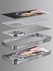 1pc Customizable Electroplated Tempered Glass Phone Case, Design With Your Own Photo (Selfie/Family/Pet/Friend), Ideal Gift For Mom, Girlfriend/Boyfriend, Family, Friends, Birthday, Holiday - Multicolor - View 4