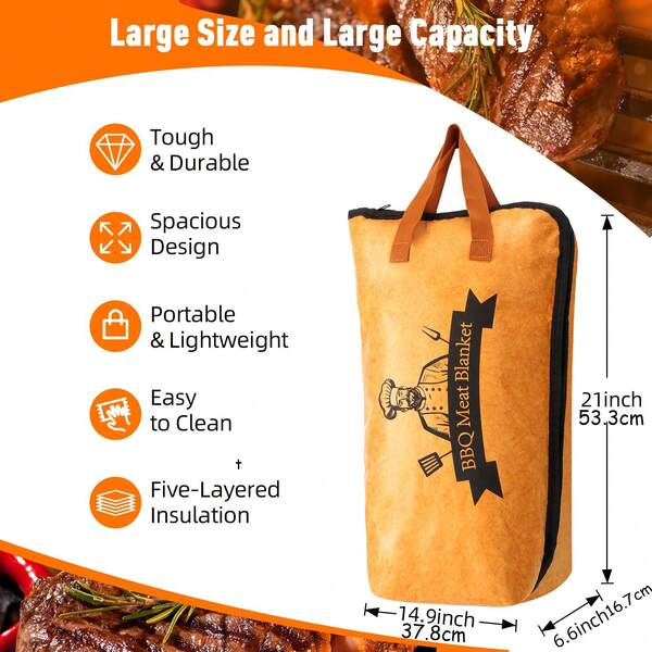 BBQ Blanket For Resting Meat,Smoker Meat Resting Blanket, Reusable Smoker Grilling Meat Insulated Resting Bag With Wide Mouth For Large Brisket/Pork Shoulders/Turkeys, Christmas/Thanksgiving Gifts For Men