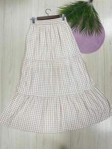 Long Viscose Fabric Skirt With Beautiful Lining FASHION - 卡其色 - 查看 3