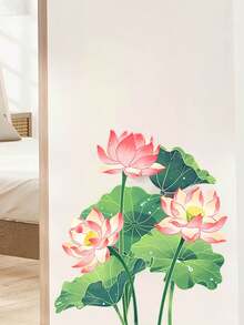 mama look 1 Pc Classic Lotus Flower, Leaf, Petal, Water Droplets Bathroom Tile, Wall Sticker, Self-Adhesive Removable PVC Wall Decal For Bathroom, Toilet - Multicolor - View 16