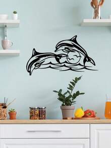 1 pieza Decoración de pared de metal en forma de delfín, dos delfines saltando fuera de la superficie del mar, decoración de pared para interiores y exteriores, adecuado para piscina, baño