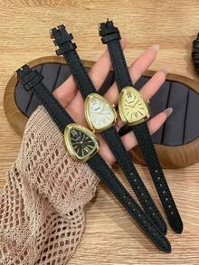 1pc Triangle Watch Gold Dial Brown/Black Strap Simple Quartz Movement Watch Suitable For Daily Decoration - one-size - View 2