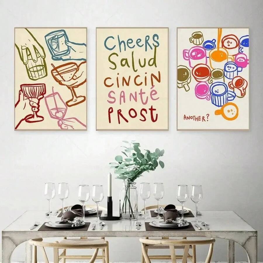 1 pieza Póster retro de vino, cóctel, café, arte de pared colorido para la cocina, pintura en lienzo, decoración del hogar, decoración de la habitación, decoración de pared, opcional con marco, decoración de pared con marco para la cocina - Multicolor - Ver 1