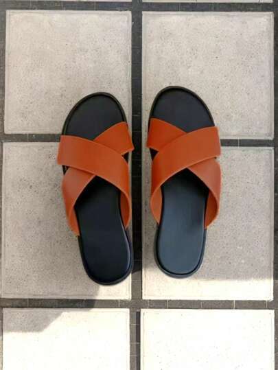 1 Pair Solid Color Casual Business Faux Leather Texture Metal Comfortable Slip-On Beach Wedding Party Outdoor Shoes, Suitable For Spring/Summer