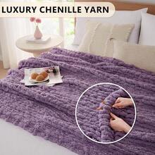 Chunky Knit Blanket - Soft Chenille Yarn Throws 40x50: Handmade Thick Cable Crochet Blanket - Large Chunky Yarn Rope Knot Throw For Couch, Sofa, Bed Home Decor - 深紫色 - 查看 3