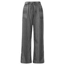 Pantalones entallados con cintura elástica a rayas, con bolsillos en diagonal y correas, casual y versátil, pantalones de chándal casuales de primavera y otoño para mujer con cordón, bolsillo, corte de entrenamiento a rayas blancas y negras de ajuste regular para uso diario casual de mujer