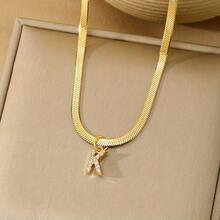 1 件 18k 鍍金鈦鋼鎖骨鏈帶英文字母吊墜嵌水鑽,適合女士日常佩戴 - 金黃色 - 查看 19