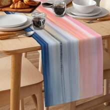 1 peça de toalha de mesa com gradiente azul e rosa, cachecol para cozinha, arte para sala de jantar, toalha de mesa com listras gradientes abstratas, decoração de mesa rústica retangular para festas e feriados