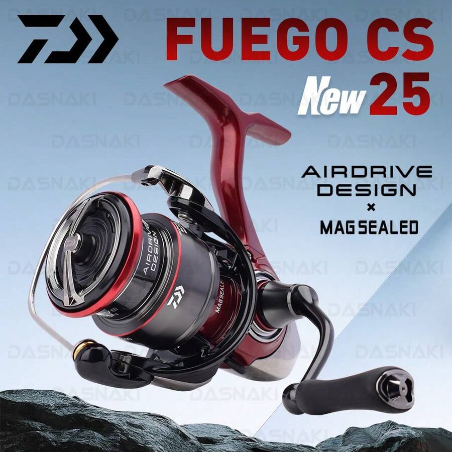 2025 DAIWA FUEGO CS Spinning Reel, 6+1 Bearings, Light Body Spinning Reel Frame/Light Drive Spool, ZAION V Body - Red - View 1