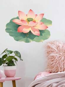 mama look 1 Pc Classic Lotus Flower, Leaf, Petal, Water Droplets Bathroom Tile, Wall Sticker, Self-Adhesive Removable PVC Wall Decal For Bathroom, Toilet - Multicolor - View 6