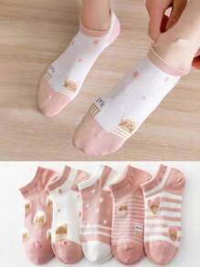 10 Pairs Women Low Cut Ankle Socks, Cute Cartoon Cat Pattern, Casual & Versatile College Style