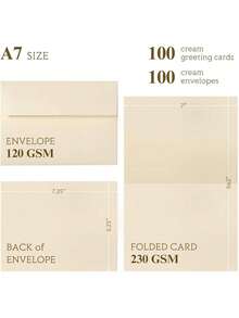 Cream Blank Cards And Envelopes, 5x7 Folded Ivory Cardstock And A7 Envelopes Self Seal 100 Pack For Wedding, Invitations, DIY Greeting Cardstock, Thank You Cards & All Occasion - CREAM - View 2