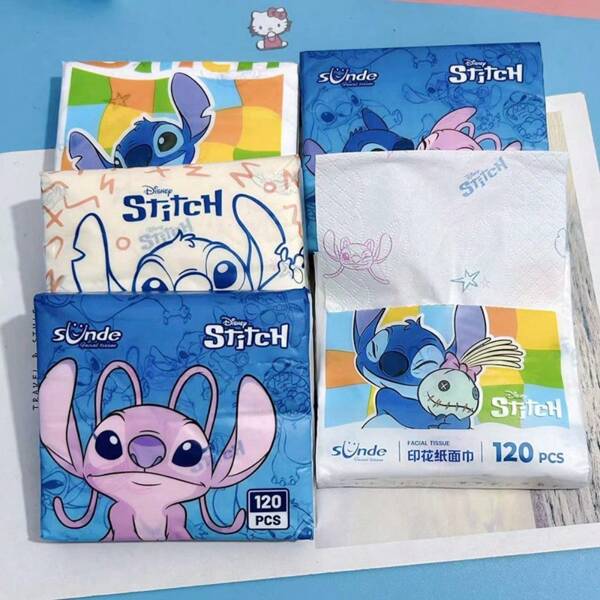 Disney paquete de 120 pañuelos de papel con diseño del personaje de dibujos animados Lilo y Stitch de Disney, estilo anime (algunos pueden ser aleatorios)