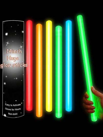 24 /34 Ultra-Large 14-Inch Glow Sticks, Each With A Luminous Size Of 14 Inches. These Extremely Bright Glow Sticks Can Continue To Emit Light For 12 To 16 Hours In The Dark.