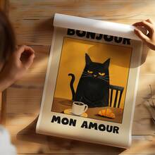 Custom Canvas Wall Art, Customizable Cat Artwork - 'Bonjour Mon Amour' Wall Decor For Cat Lovers, Home Decor, Or Gift Ideas - Personalized Frameless Canvas Print With Customizable Text, Font, And Color - Perfect For French Culture Enthusiasts And Kitty Lovers - Multicolor - View 4