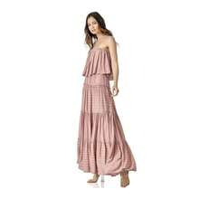 Pin Stripe Print Tube Maxi Dress - Dusty Rose - View 1