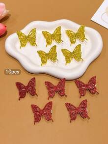 10pcs Gold & Red Shiny Bowknot Hollow Delicate Cute Sweet Style Hair Clips, Suitable For Daily Use - Multicolor - View 3