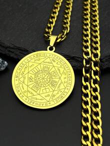 Seven Angels Round Medal Pendant Necklace For Men And Women Gold Silver Solomon Protective Chain Stainless Steel Seal Pendant Necklace