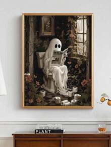 Ghost Reading Newspaper In The Toilet Diamond Painting New Style DIY Hand-Unzipped Diamond Stickers Healing Halloween Theme Frameless Painting Round Diamond Decoration Hanging Painting - 彩色 - 查看 4