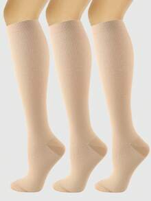 3 Pairs Unisex Compression Knee-High Elastic White Socks For Running, Fitness, Cycling, Basketball, Football, Ice Hockey, Bicycle Riding, Fall - Multicolor - View 26