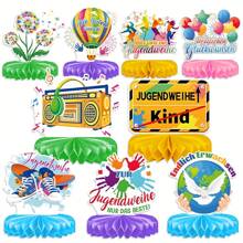 Juego de 9 piezas Decoraciones para la fiesta de confirmación, Centros de mesa de panal de colores alegres para confirmación, Decoración de mesa de confirmación para fiesta de crecimiento, Decoración de papel de panal de confirmación para niños y niñas