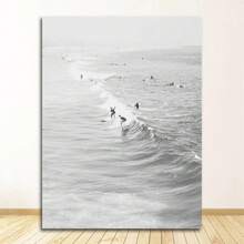 Dipinto di tema surf e , decorazione per soggiorno, cartellone surf, opera d'arte da parete del California, stampa in bianco e nero dell'oceano, tela da spiaggia, con cornice opzionale - Multicolore - Visualizzare 20