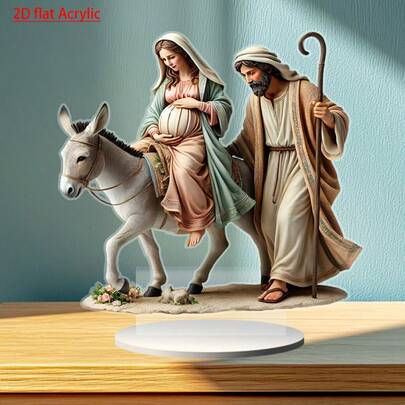 1 pièce Décoration murale en acrylique 2D de style bohème représentant Marie et Joseph de Nazareth, convient pour la décoration de la maison, du bureau ou du café, pour un anniversaire ou une occasion familiale, style aléatoire