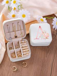 1 件 A-Z 花卉首饰盒、粉色渐变首字母多功能珠宝展示盒、迷你首饰盒、女士生日礼物、女友、朋友礼物、圣诞节、万圣节、生日、结婚礼物、时尚旅行首饰盒、个性化礼物 - 女士旅行首饰盒、少女圣诞礼物、A-Z 首字母旅行首饰盒