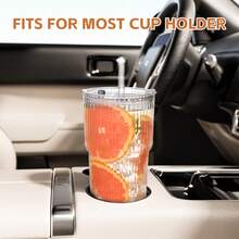 Retro Ribbed Glass Cup With Lid & Straw - Large Vertical Striped Double-Wall Tumbler, Perfect For Whiskey, Cocktails, Iced Coffee & Cold Drinks - 透明 - 查看 4