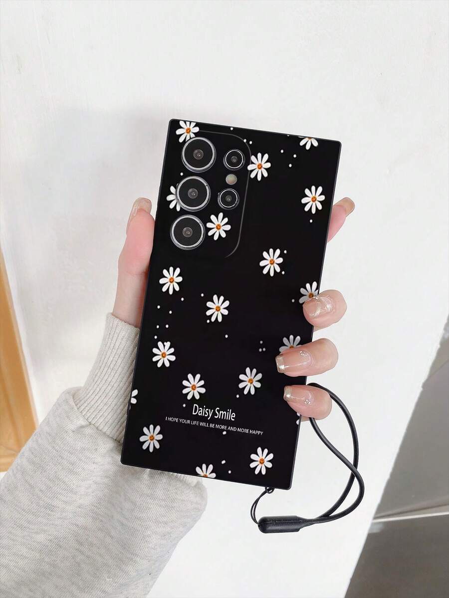 1 件黑色 TPU 雏菊和叶子植物印花保护手机壳 + 1 件黑色硅胶腕带，适用于 Android 手机，包括 Galaxy A51 4G、A52、A52s 5G、S23 Ultra、A13 4G、A12、S22 Ultra、OPPO A54、A54、A04E、A05S、A34、S24 Ultra 5G、Redmi Note 13、A14、A32 4G - 彩色 - 查看 1