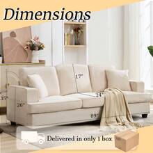 Korser 89" Chenille Sofa 3 Seater Couch With Extra Upholstered Deep Seats For Living Room,Removable Cover - 米色 - 查看 3