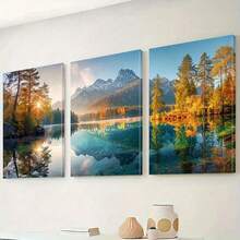 1/3pcs Mountain Lake Wall Art Posters, Modern Style Wall Art, Illustrations Of Tranquil Lakes And Majestic Mountains, Serene And Refreshing Canvas Artwork Wall Painting Gift, Ideal For Living Room, Bedroom, Office, Home And Dorm Decoration, Unframed / Framed ,Wall Art With Frame - Multicolor - View 6