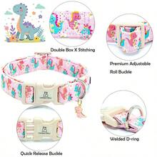 Lionheart Glory Dog Collar Dinosaurs Pattern Cute Collar For Medium Dogs Spring Summer Female Or Male Collars Pets Gift Adjustable Heavy-Duty Pet Collars - Baby Pink - View 3