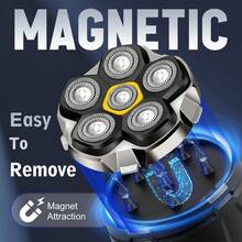 1pc Rotary Electric Shaver Six Heads Facial USB Rechargeable Men's Grooming Kit Bald Hair Cutter For Men - Grey - View 4