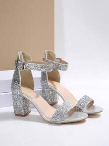 New Fashionable Women's Comfortable Thick Heel French Style High Heel Sandals, Summer,Chunky Heels - Silver - View 2