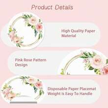 6/12/24pcs Disposable Paper Placemats, Pink Floral Pattern, 13inch Round Placemats For Wedding, Birthday Party, Anniversary, Bridal Shower, Party Supplies, Banquet