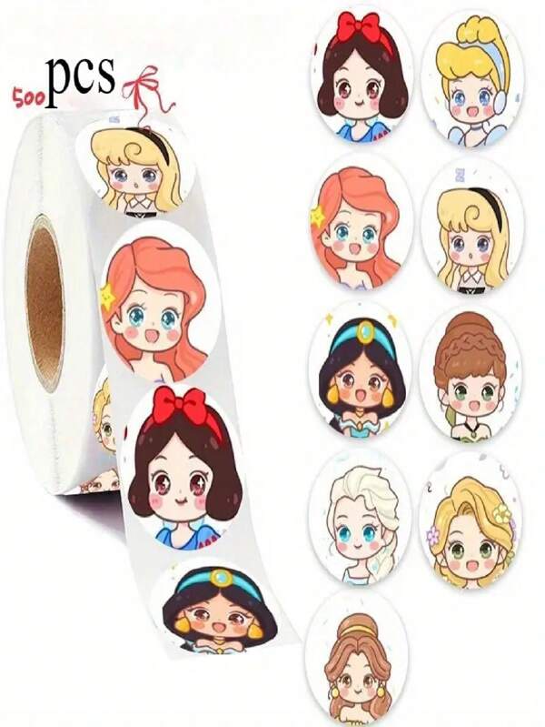 Pegatinas de Disney de la Blancanieves, 1 rollo de 500 piezas, pegatinas decorativas para cuentas manuales, sellos, oficina, laptop, vaso de agua, dinero, embalaje