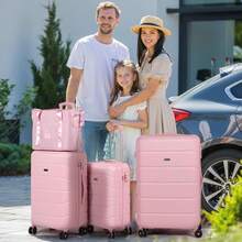 Luggage Sets Of 5 Piece, Lightweight Trolley Travel Suitcase Set ABS Hard Shell With 4 Spinner Wheels TSA Lock For Man Women, 21" + 24" + 28"+ Duffels Bag & Toiletry Bag (Pink, 5 Piece Set) - Pink 5-piece Set - View 3