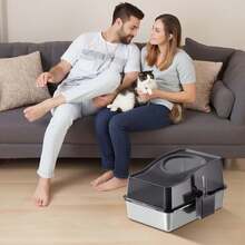 Stainless Steel Cat Litter Box,High Sided Extra Large Boxes For Cats, Enclosed Removable Covered Litter Box, Odor Control Anti-Leakage Large Top Entry Cat Toilet,23.6 X 15.7 X 13.58,Black - White - View 7