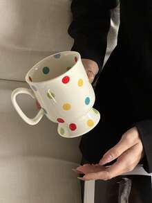 简约彩色圆点图案马克杯，独特设计陶瓷情侣马克杯，礼品和纪念品水杯